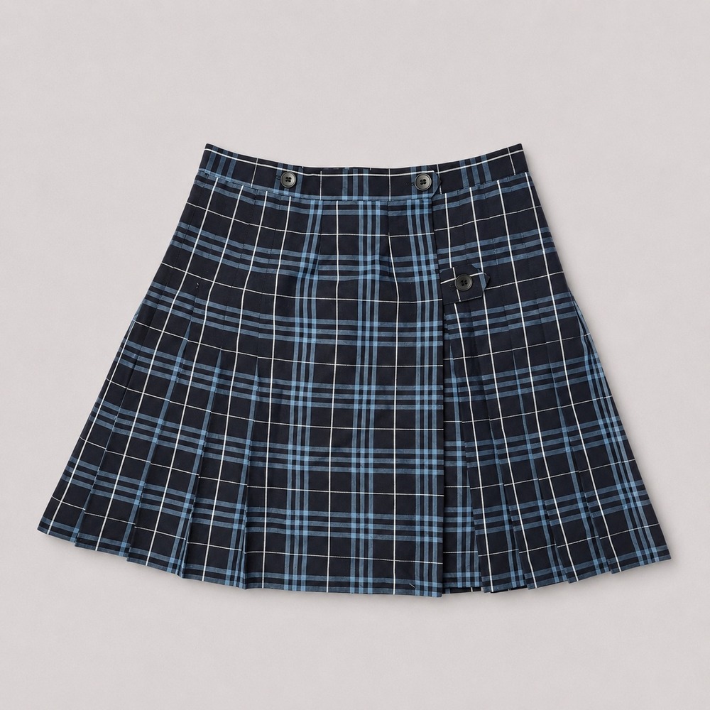Flynn O'Hara Girls 18X Navy Blue Plaid Wrap Around Kilt School Uniform Skirt